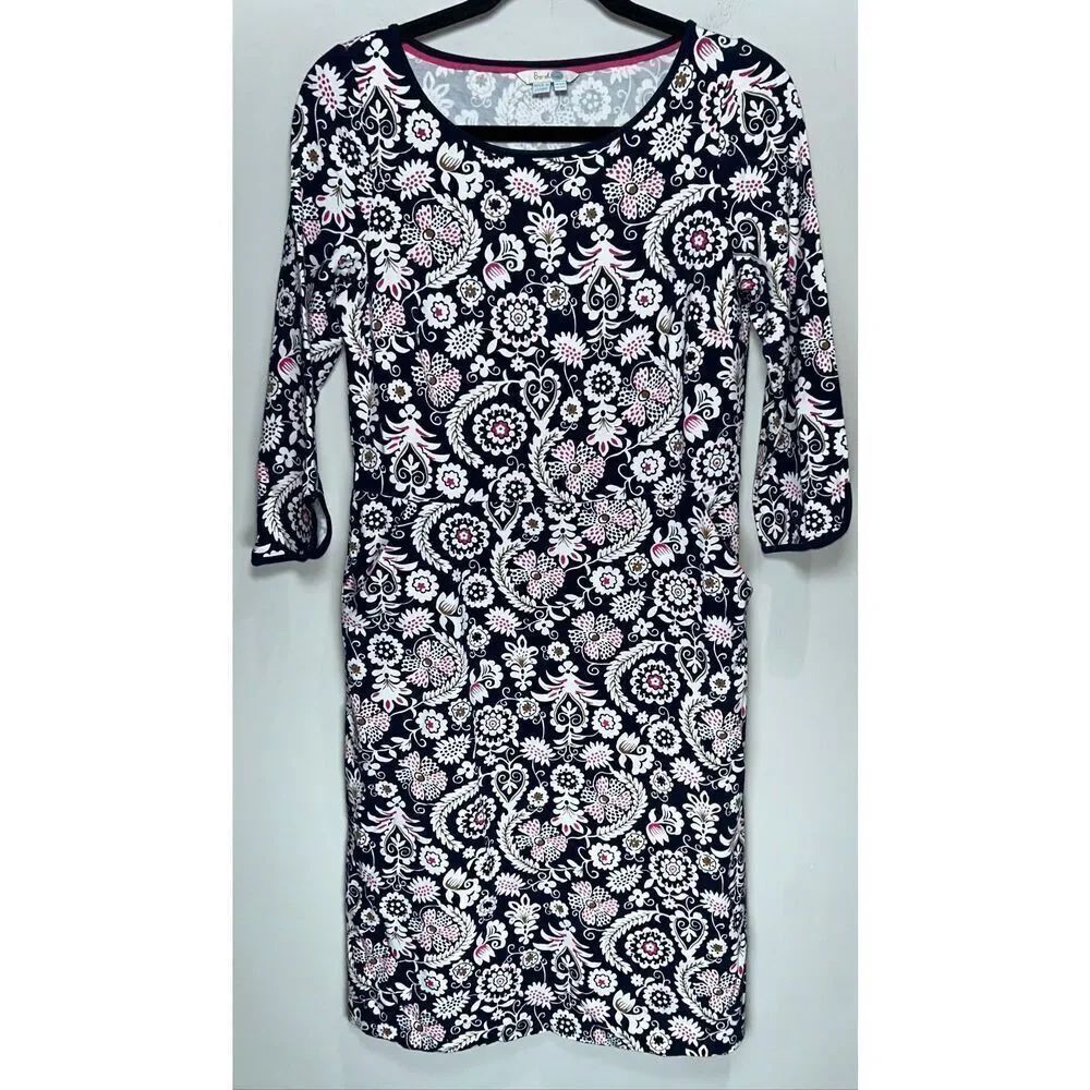 Boden Jessie Jersey Dress featuring a navy blue paisley and floral print size 8R